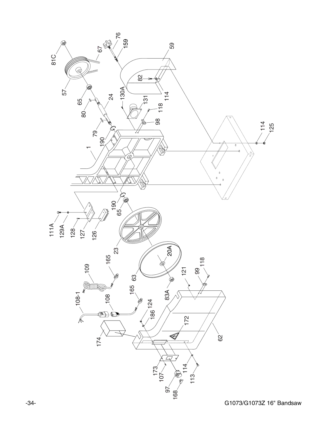 Grizzly G1073/G1073Z instruction manual 111A 129A 128 108-1 127 81C 126 174 190 108165 130A 