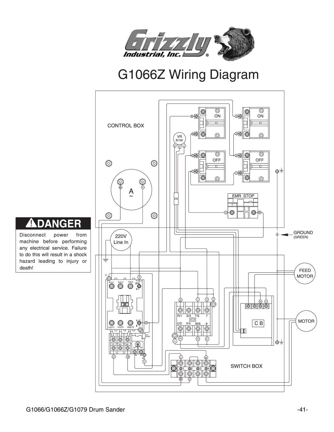 Grizzly instruction manual G1066/G1066Z/G1079 Drum Sander 