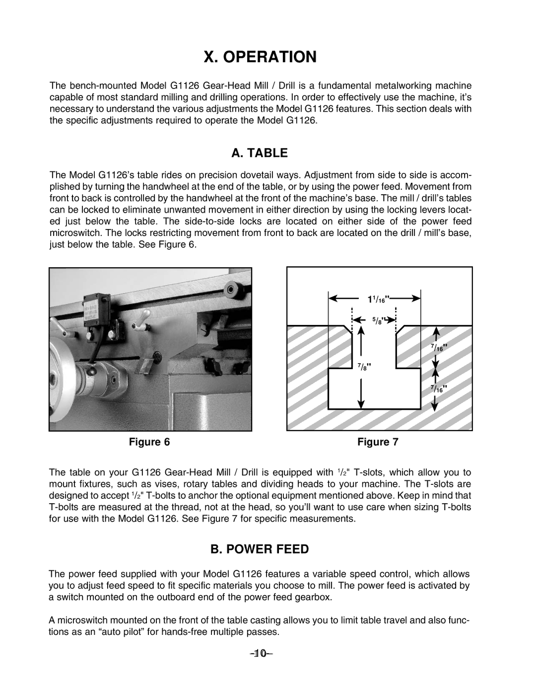 Grizzly G1126 instruction manual Operation, Power Feed 