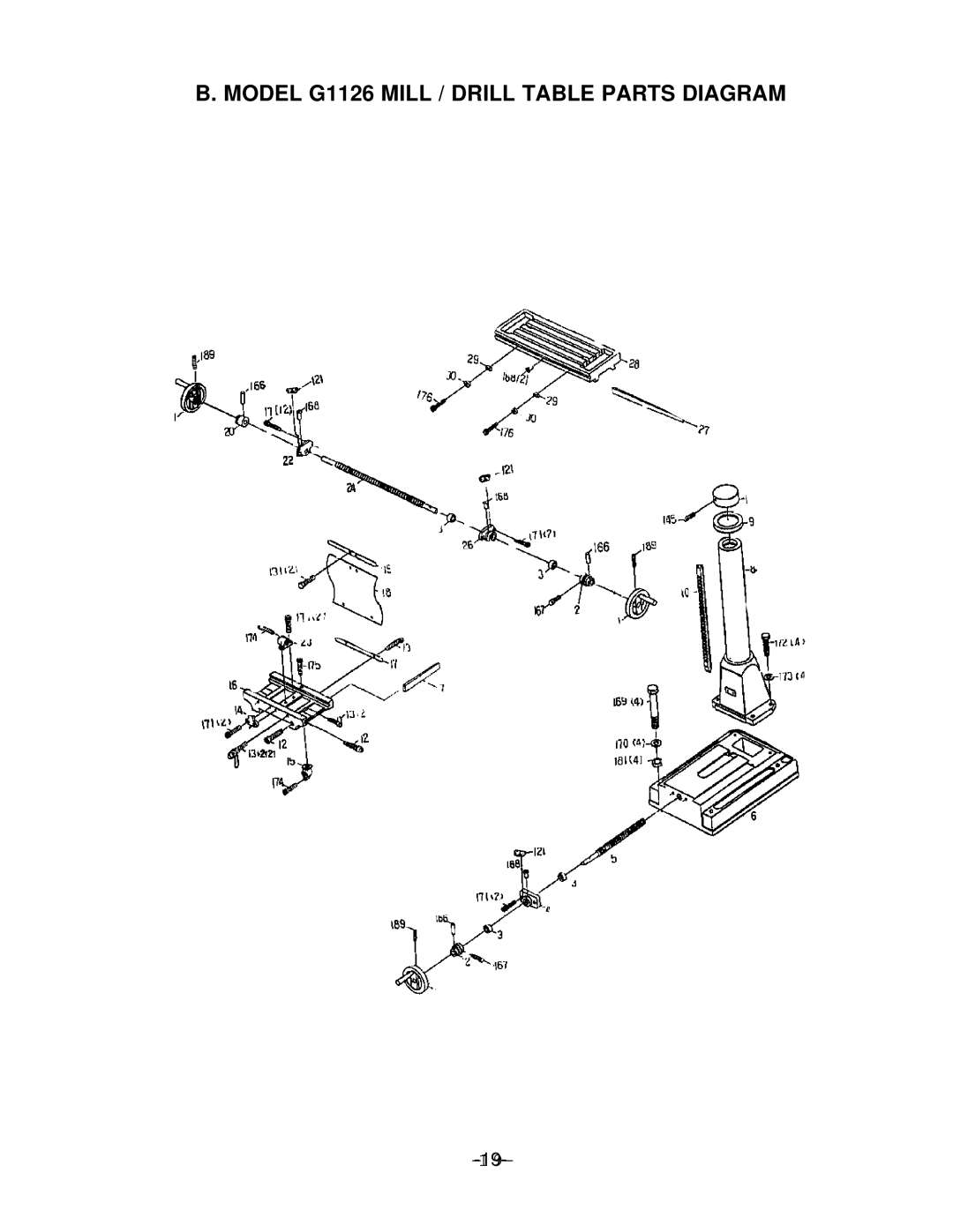 Grizzly instruction manual Model G1126 Mill / Drill Table Parts Diagram 