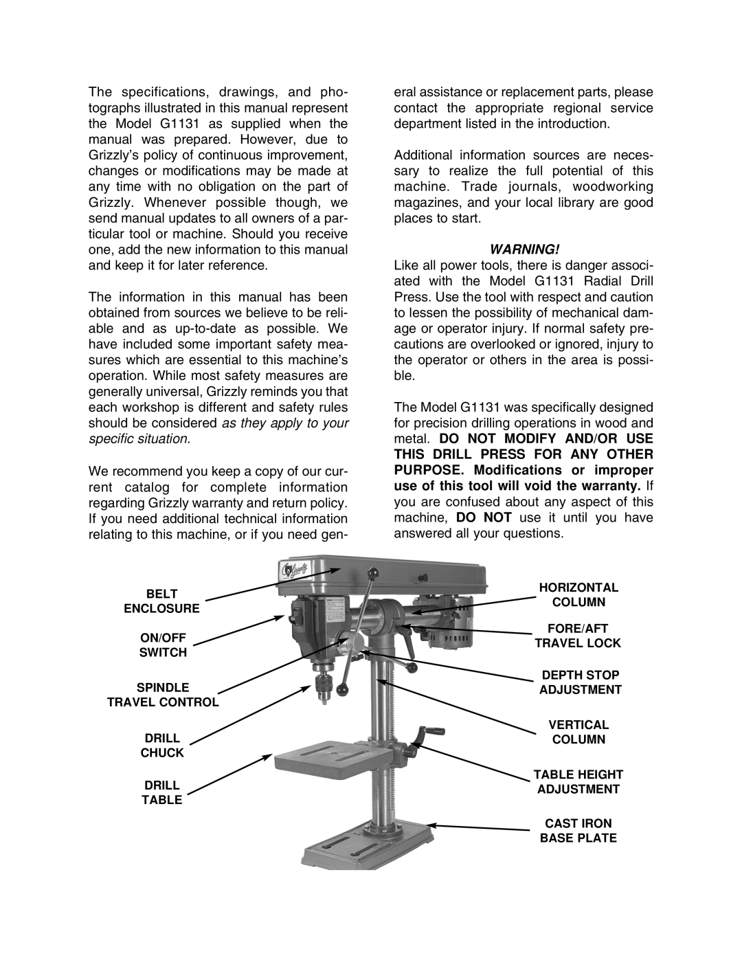 Grizzly G1131 instruction manual 