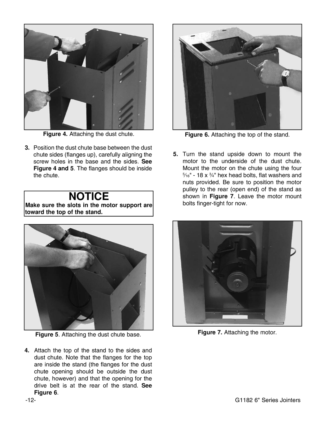 Grizzly G1182HW instruction manual Attaching the motor G1182 6 Series Jointers 