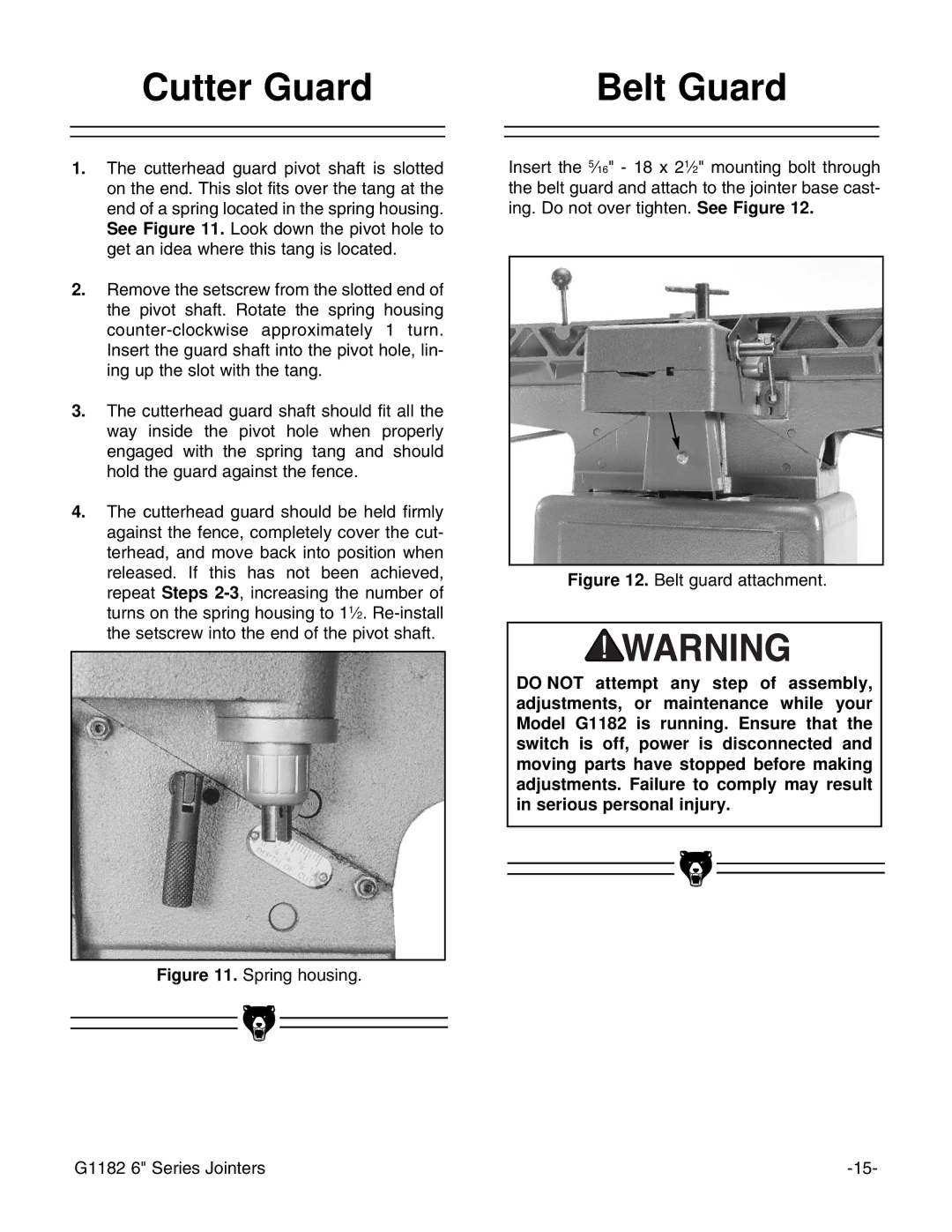 Grizzly G1182HW instruction manual Cutter Guard Belt Guard, Belt guard attachment 