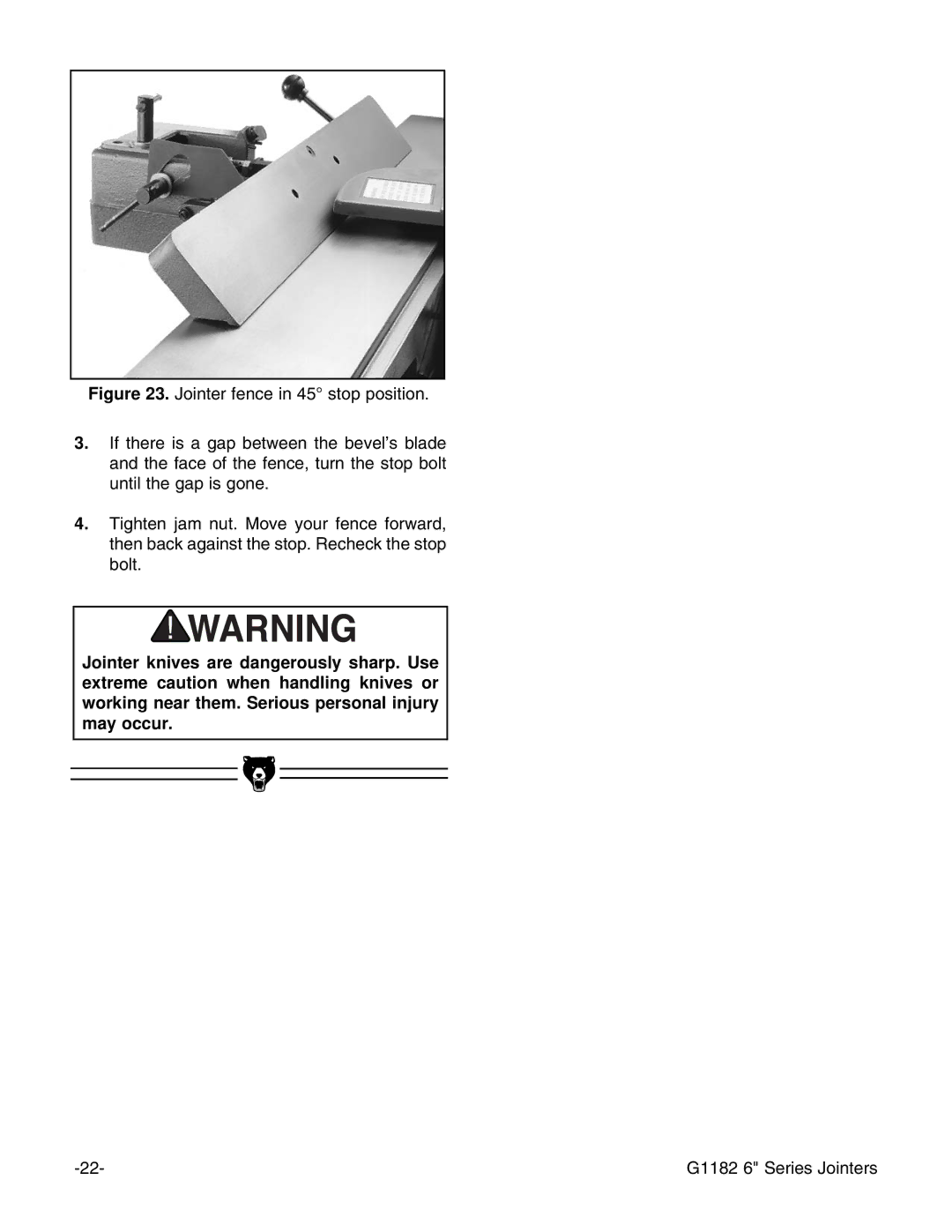 Grizzly G1182HW instruction manual G1182 6 Series Jointers 