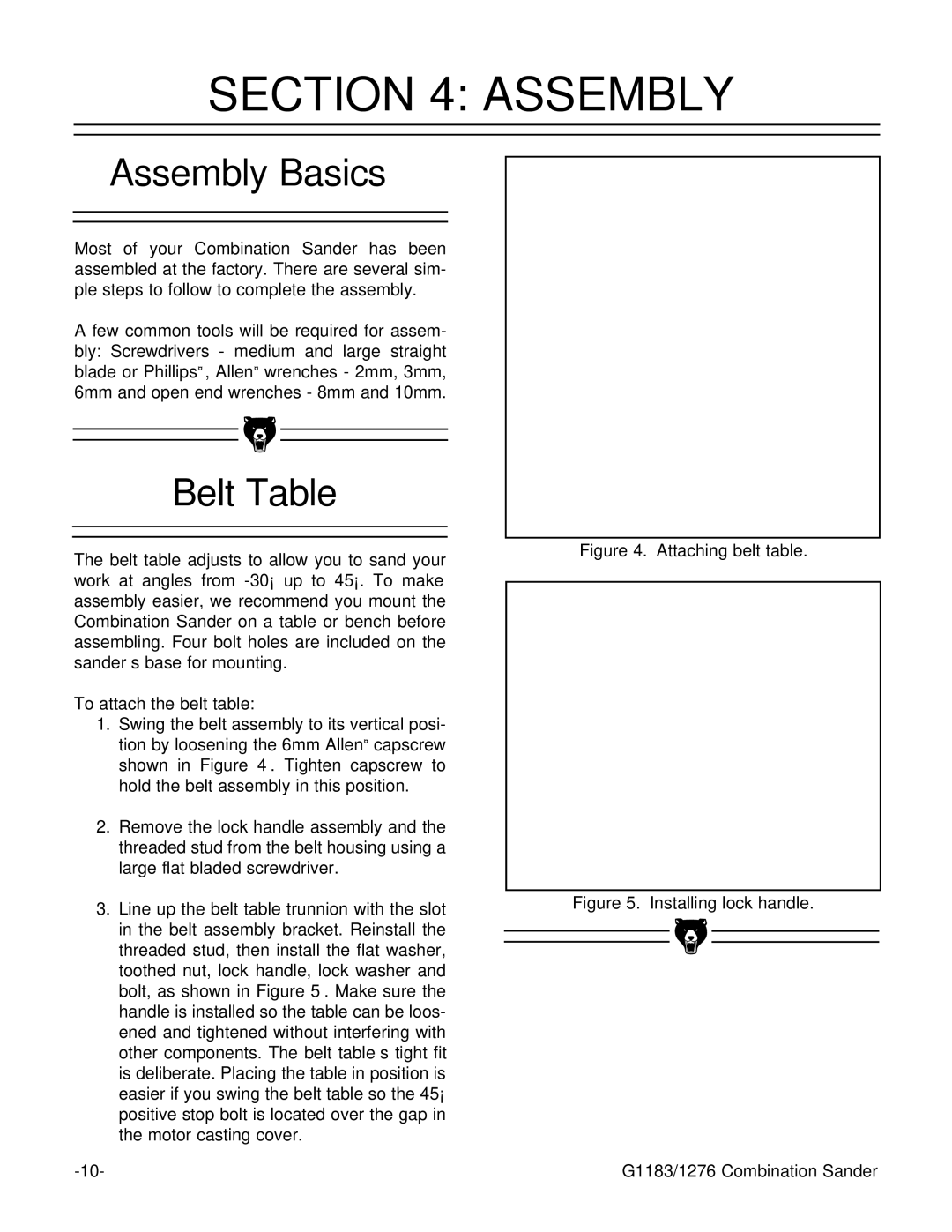 Grizzly G1183, G1276 instruction manual Assembly Basics, Belt Table 