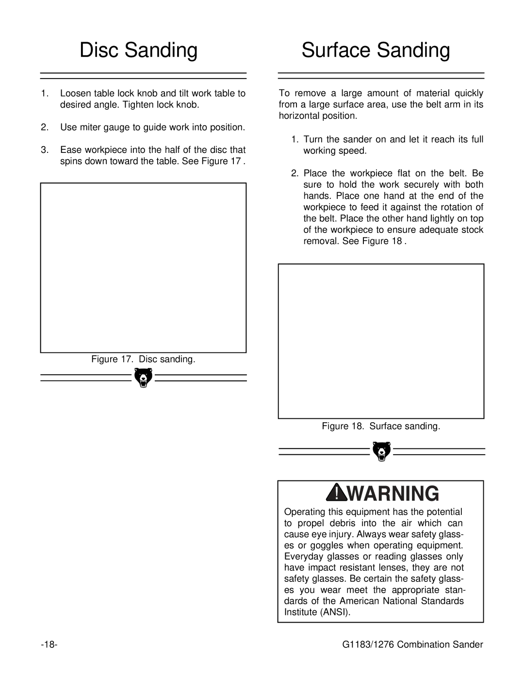 Grizzly G1183, G1276 instruction manual Disc Sanding, Surface Sanding 