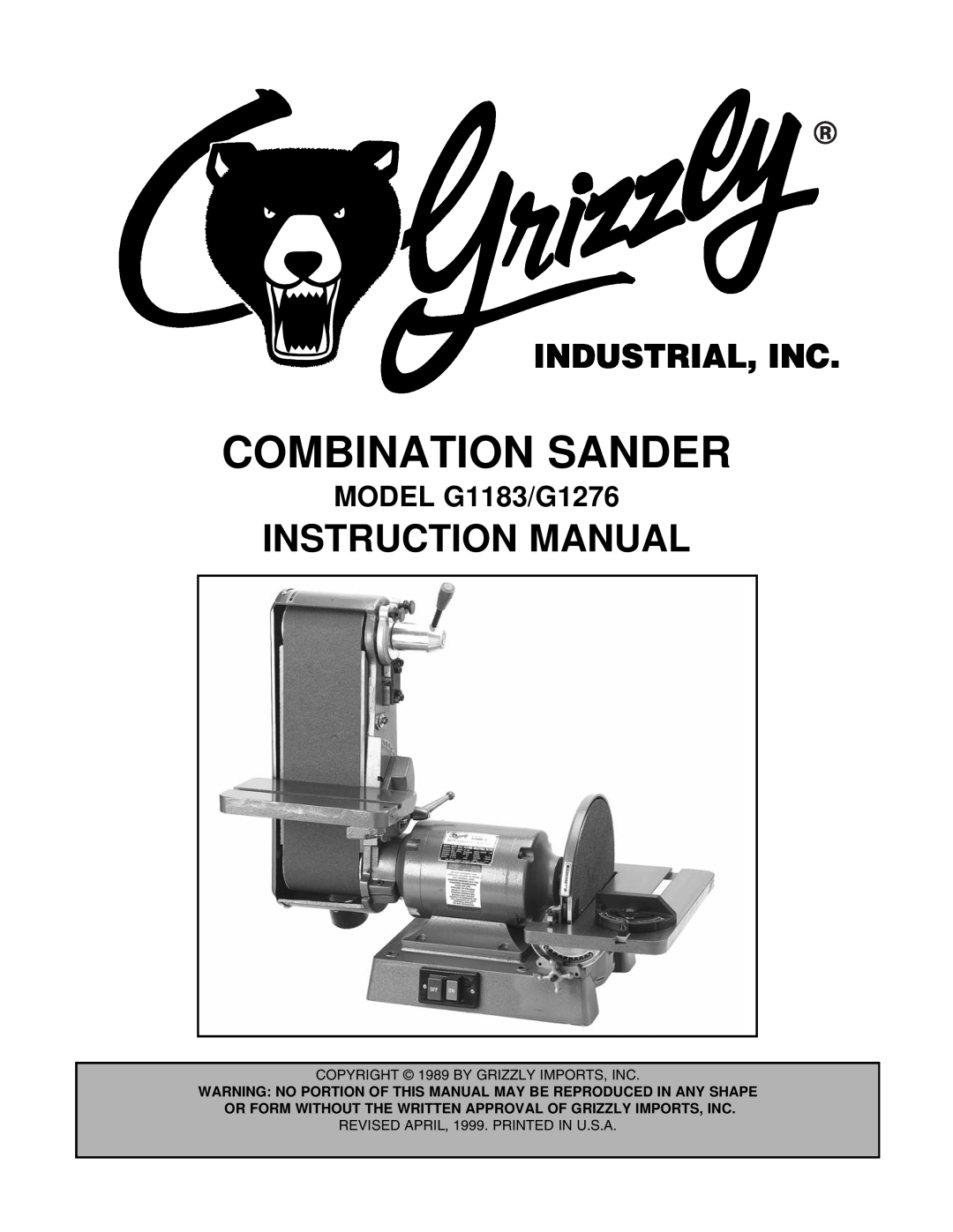 Grizzly instruction manual Instruction Manual, MODEL G1183/G1276, Combination Sander 