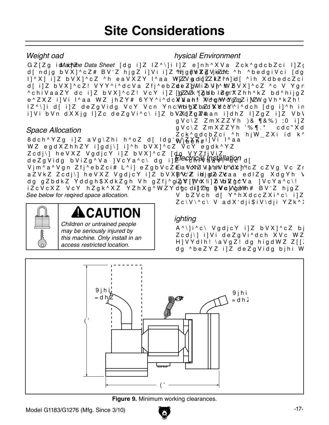 Grizzly G1183 owner manual Site Considerations, Weight Load 