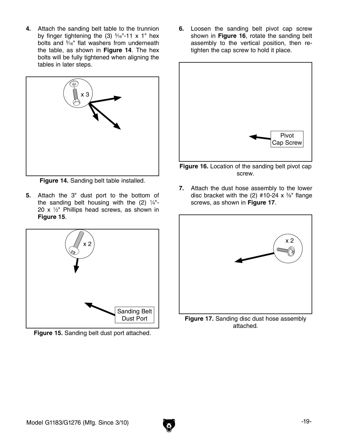 Grizzly G1183 owner manual Sanding disc dust hose assembly Attached 