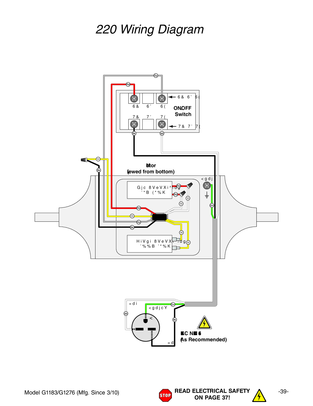 Grizzly G1183 owner manual 220V Wiring Diagram 