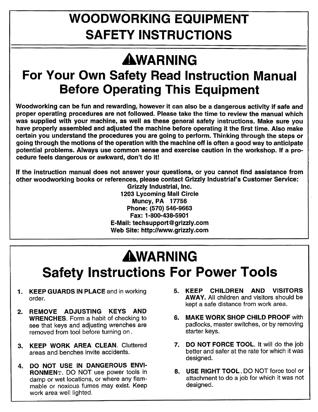 Grizzly G1201 manual 