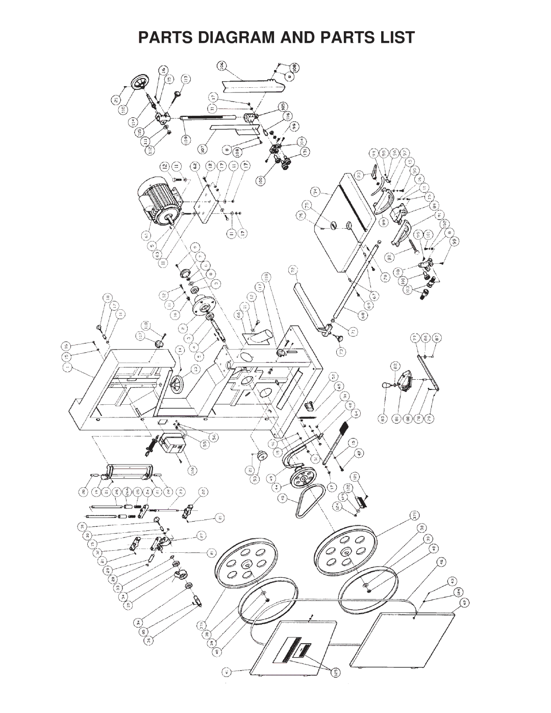 Grizzly G1258 instruction manual Parts Diagram and Parts List 