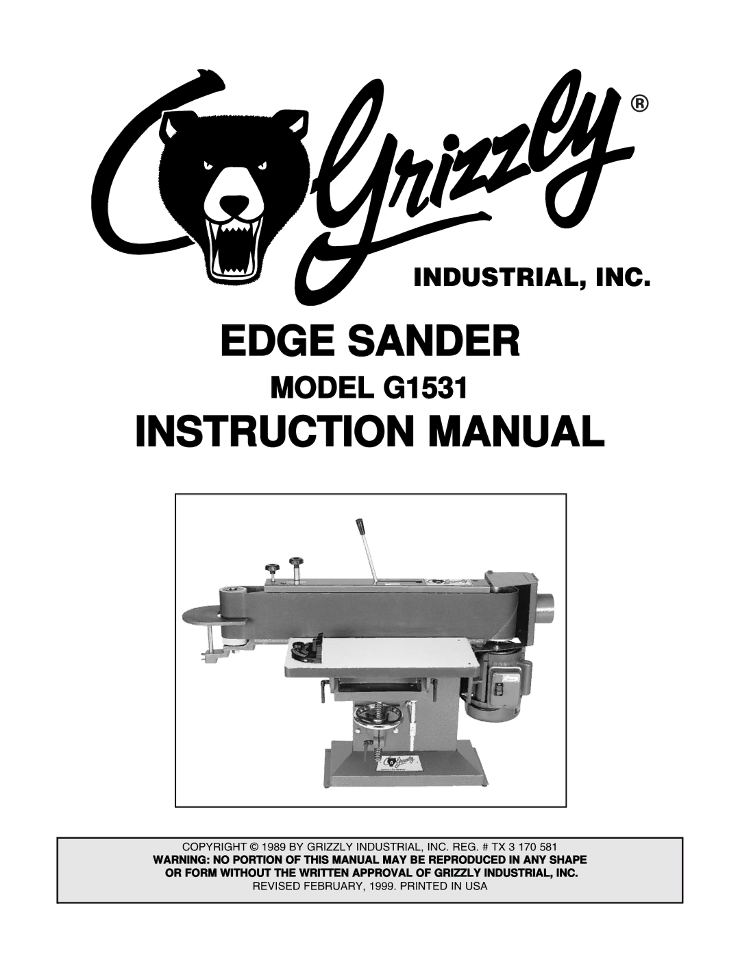 Grizzly G1531 manual Edge Sander 