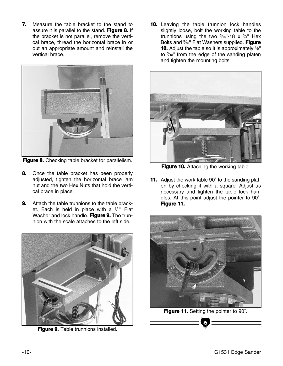 Grizzly manual Setting the pointer to 90˚ G1531 Edge Sander 