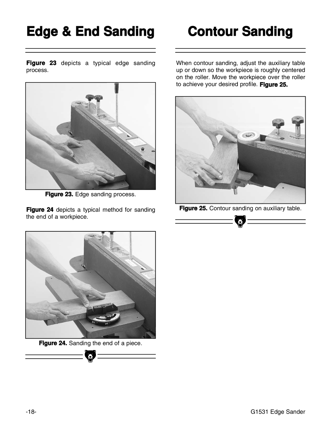 Grizzly G1531 manual Edge & End Sanding, Contour Sanding 