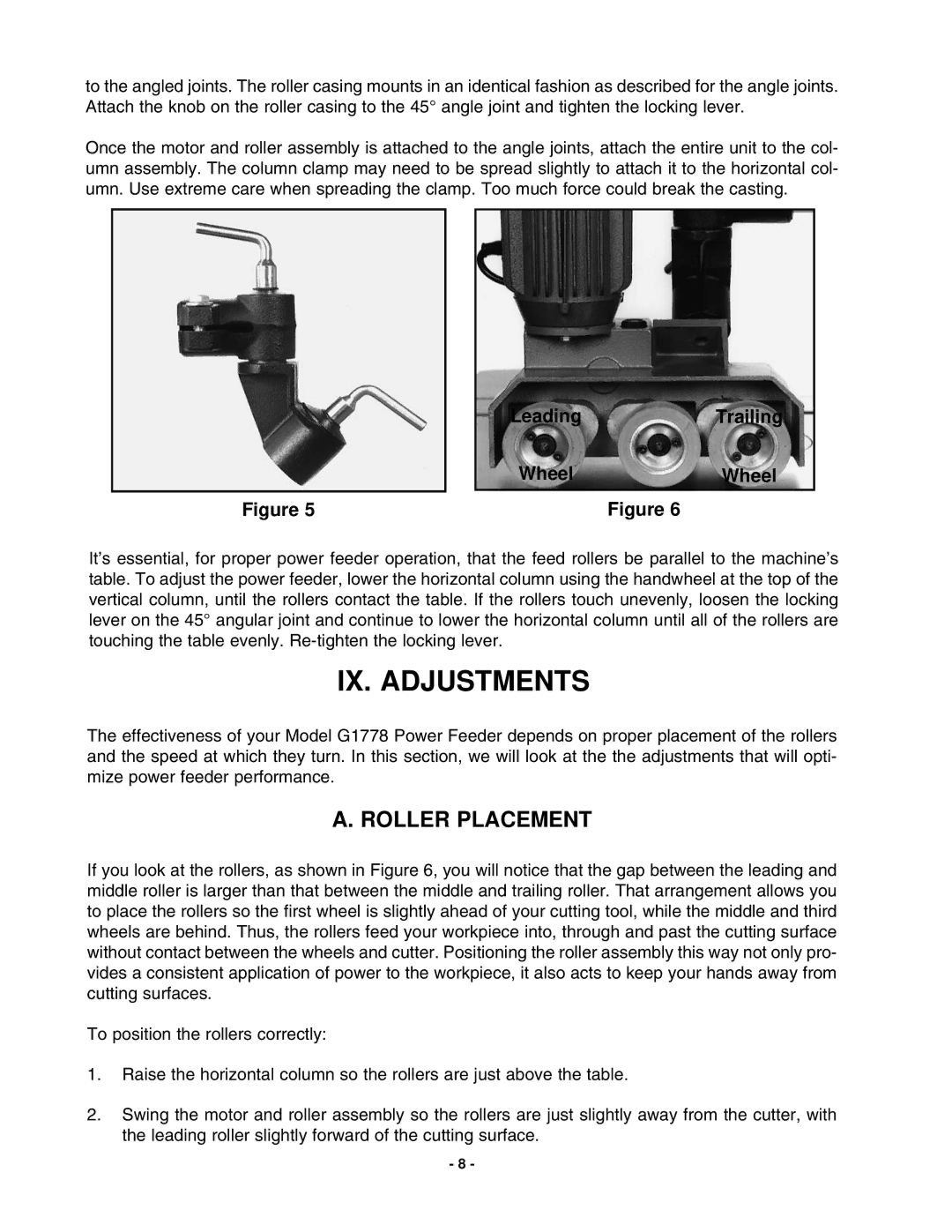 Grizzly G1778 manual IX. Adjustments, Roller Placement 