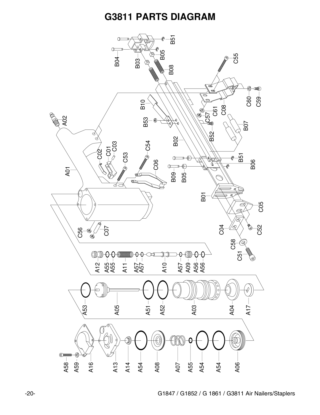 Grizzly G1847 instruction manual G3811 Parts Diagram 