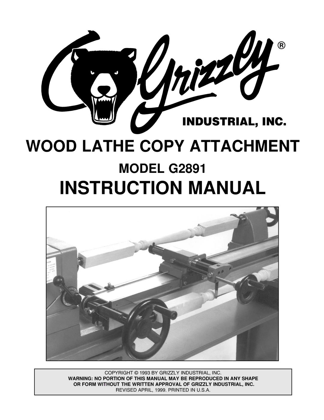 Grizzly instruction manual Wood Lathe Copy Attachment, Model G2891 