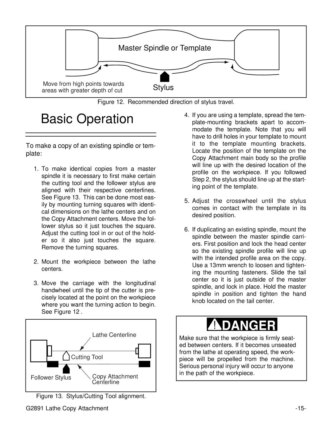 Grizzly G2891 instruction manual Basic Operation, To make a copy of an existing spindle or tem- plate 