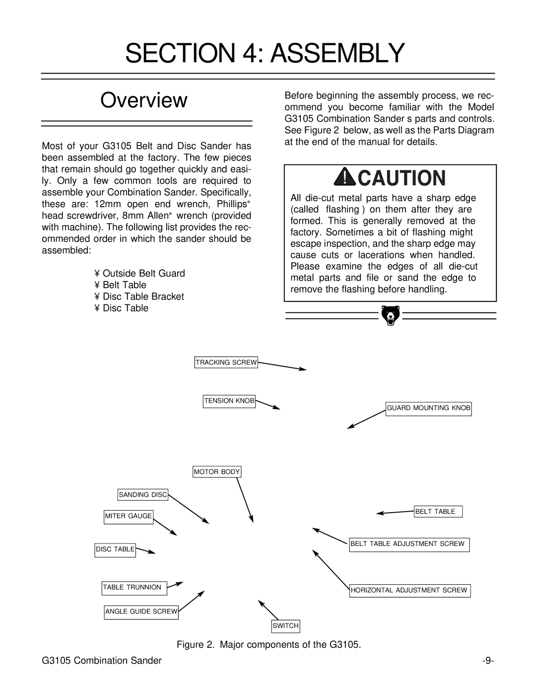 Grizzly G3105 instruction manual Assembly, Overview 