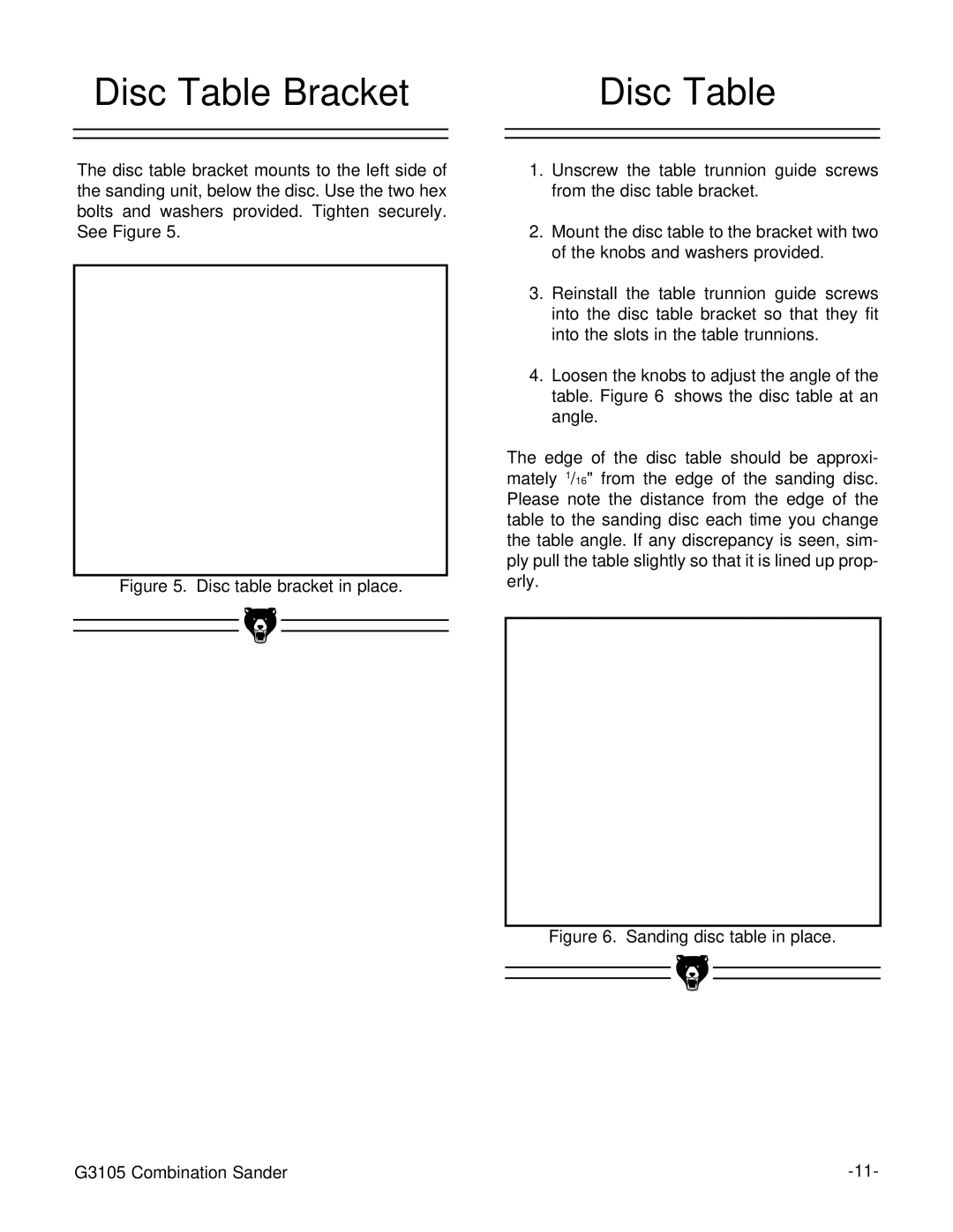 Grizzly G3105 instruction manual Disc Table Bracket 