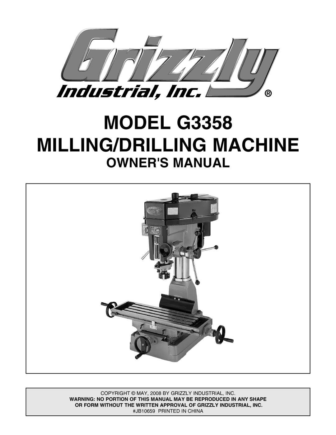 Grizzly owner manual Model G3358 