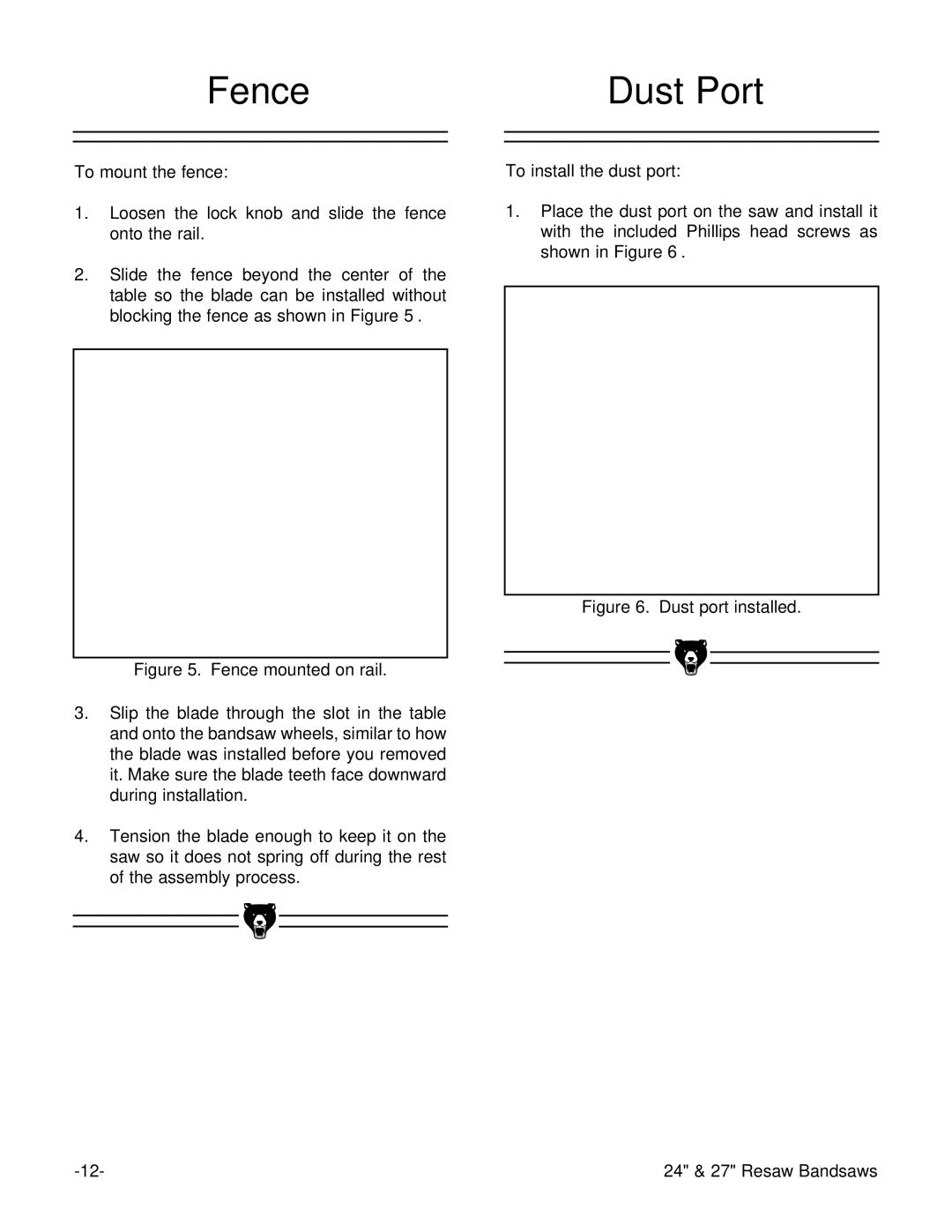 Grizzly G3619 instruction manual Fence Dust Port, To mount the fence, To install the dust port 