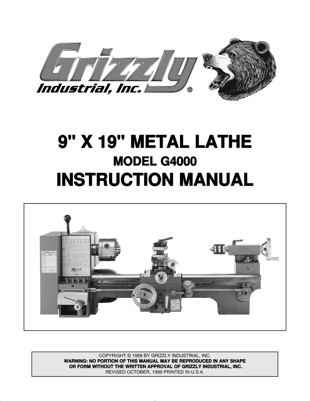 Grizzly G4000 manual Metal Lathe 