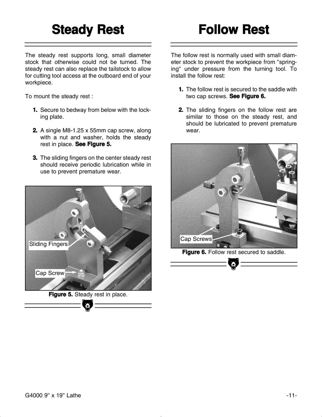 Grizzly G4000 manual Steady Rest, Follow Rest 