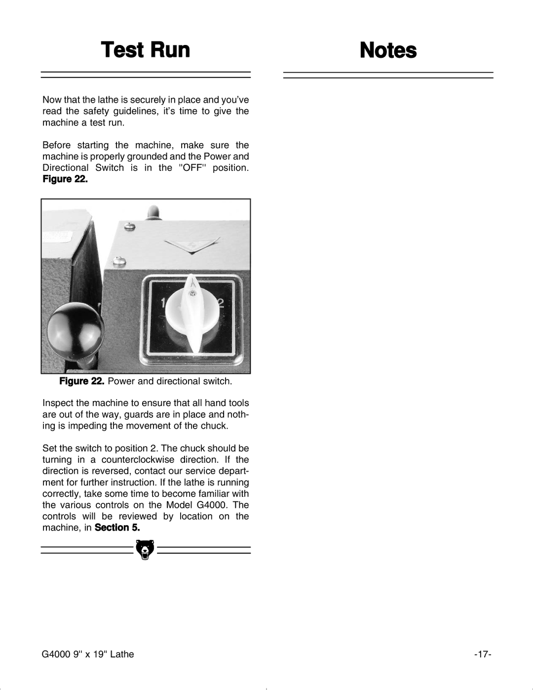Grizzly G4000 manual Test Run 