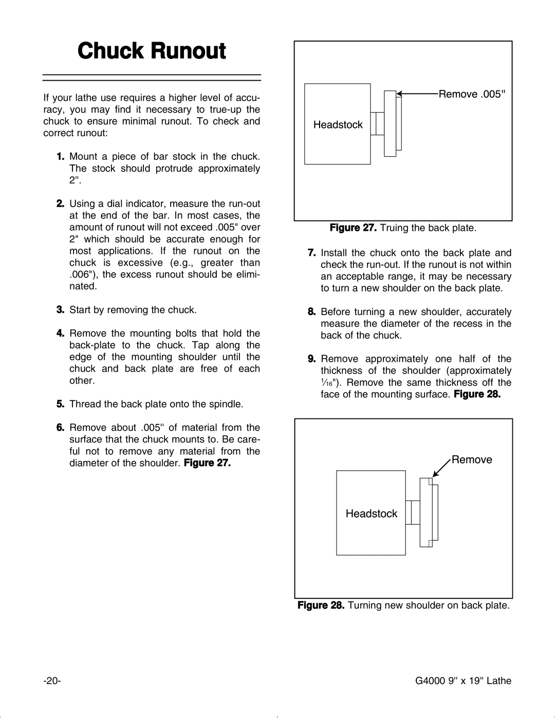Grizzly manual Chuck Runout, Turning new shoulder on back plate G4000 9 x 19 Lathe 
