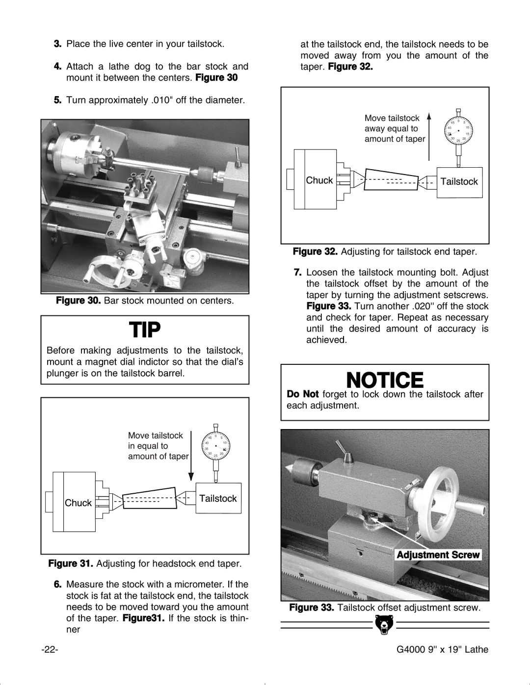 Grizzly G4000 manual Tip 