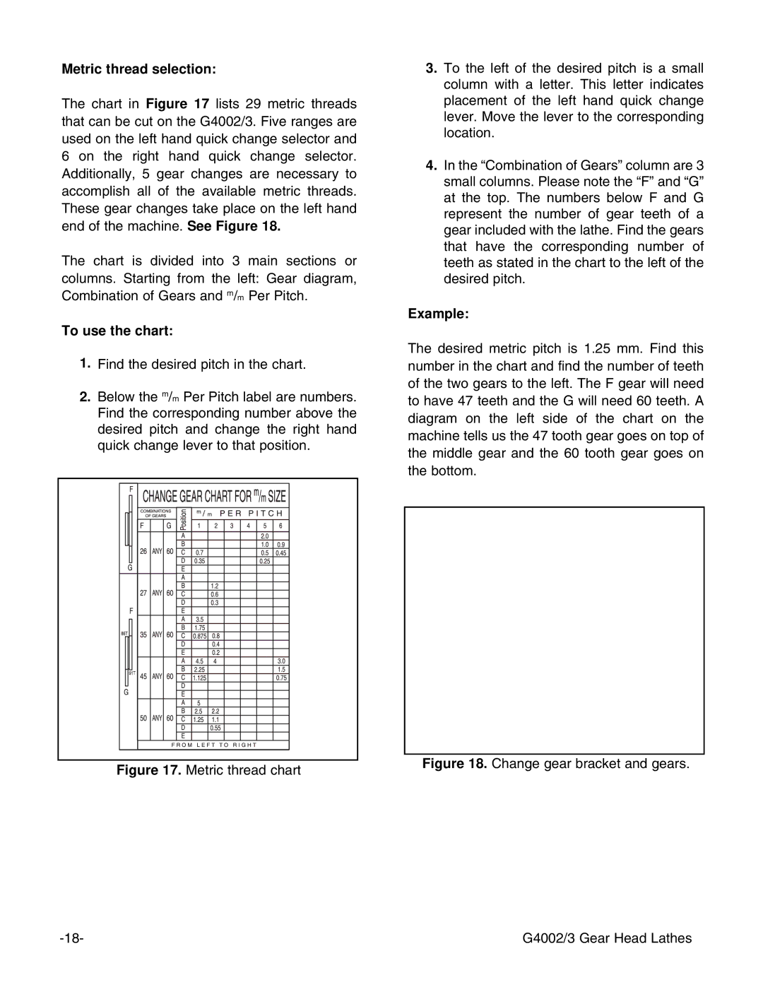 Grizzly G4002, G4003 instruction manual Metric thread selection, To use the chart 