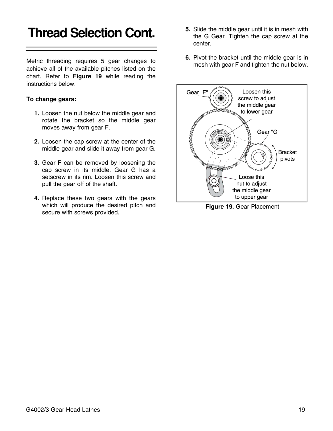 Grizzly G4003 instruction manual To change gears, Gear Placement G4002/3 Gear Head Lathes 