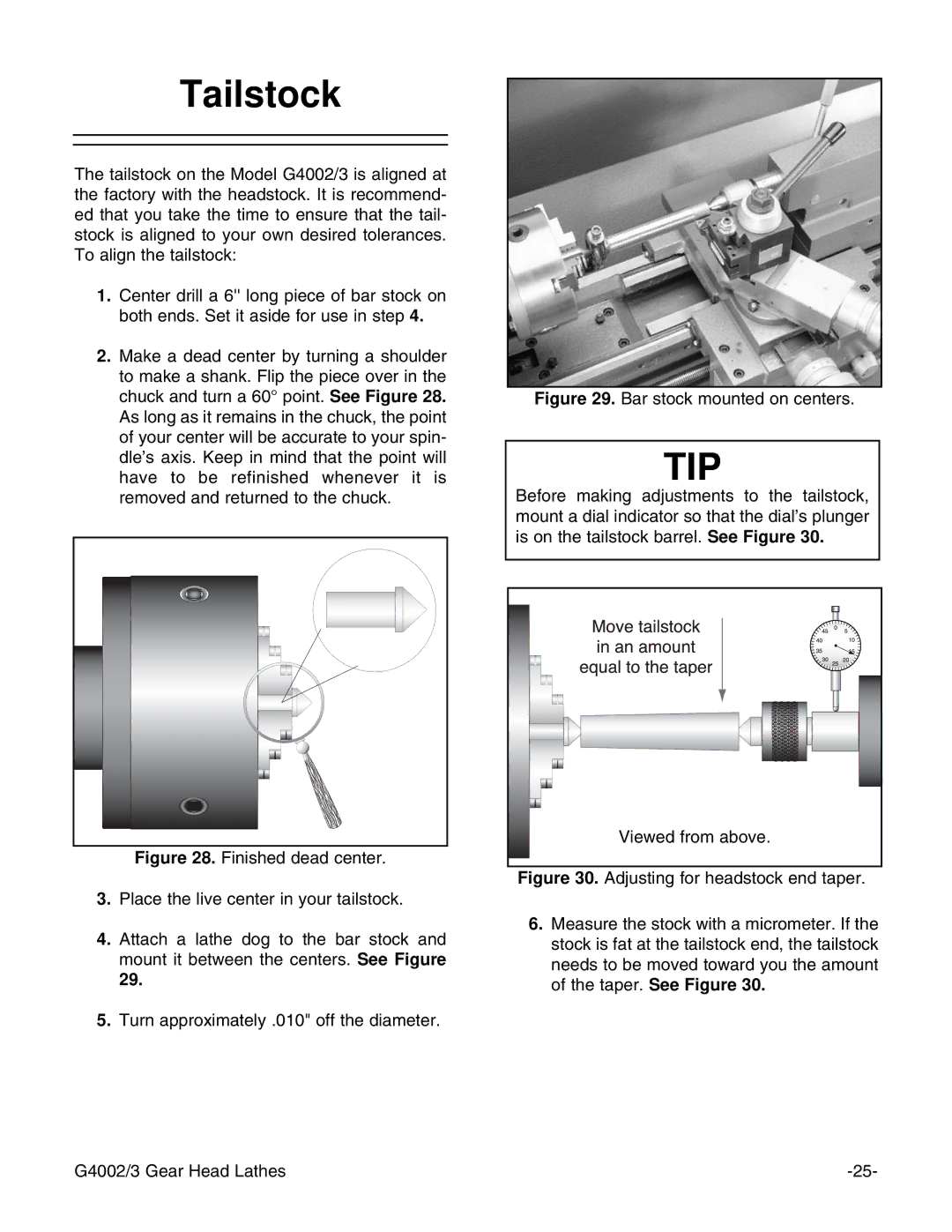 Grizzly G4003, G4002 instruction manual Tailstock, Tip 