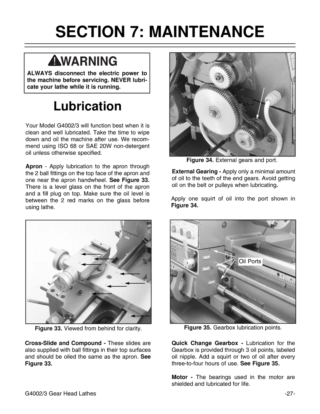 Grizzly G4003, G4002 instruction manual Maintenance, Lubrication 