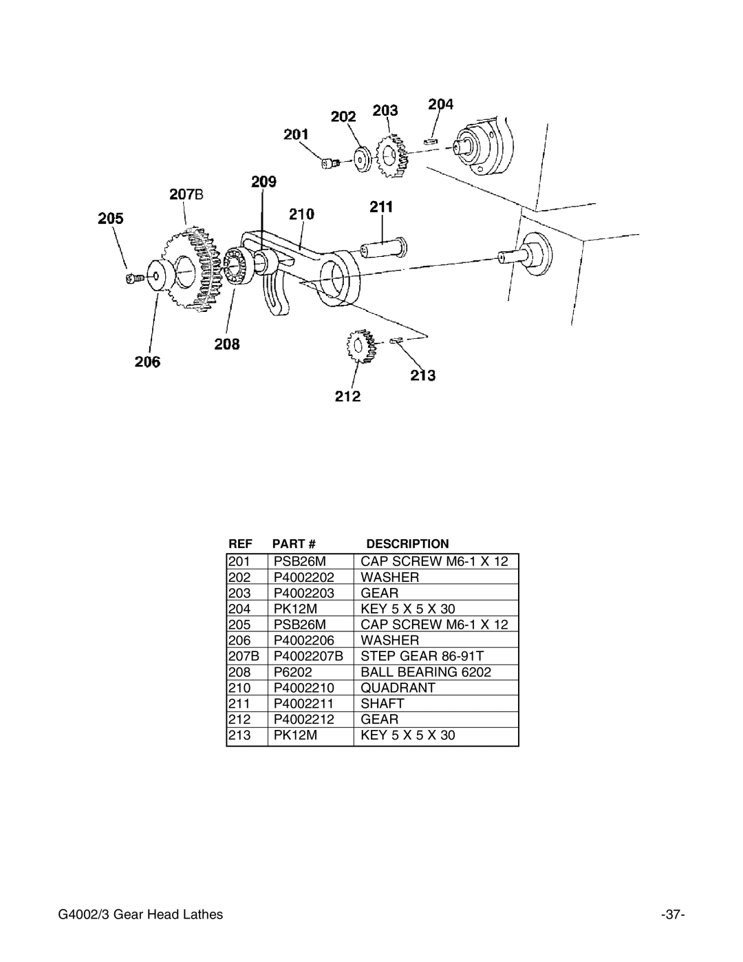 Grizzly G4003, G4002 instruction manual PSB26M CAP Screw M6-1 X 