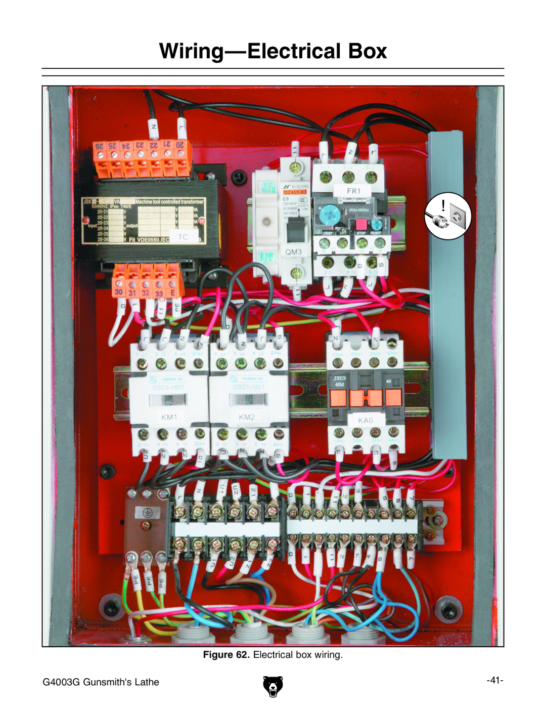 Grizzly owner manual Wiring-Electrical Box, Electrical box wiring G4003G Gunsmiths Lathe 