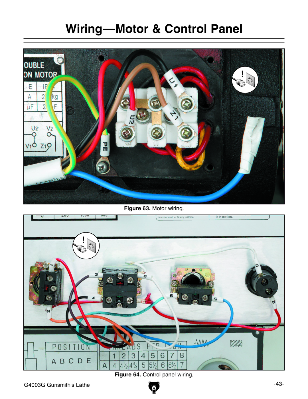 Grizzly G4003G owner manual Wiring-Motor & Control Panel, Motor wiring 