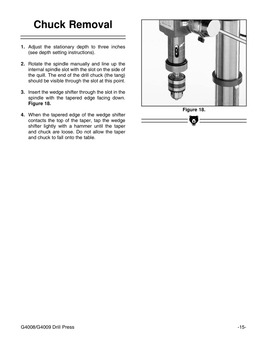 Grizzly G4008, G4009 instruction manual Chuck Removal 