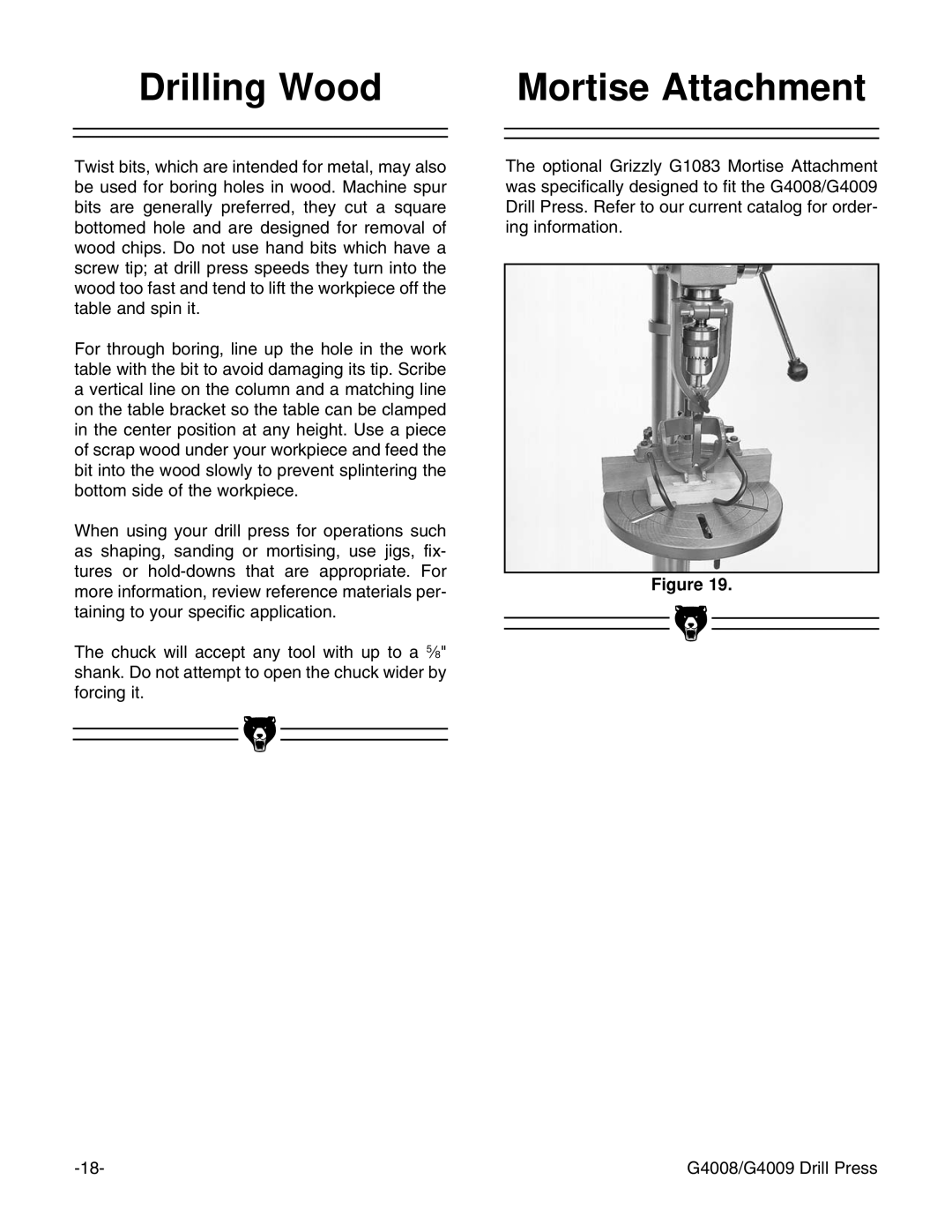 Grizzly G4009, G4008 instruction manual Drilling Wood Mortise Attachment 