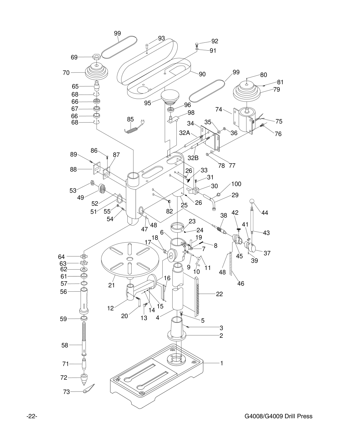 Grizzly instruction manual 32A 32B 100 G4008/G4009 Drill Press 