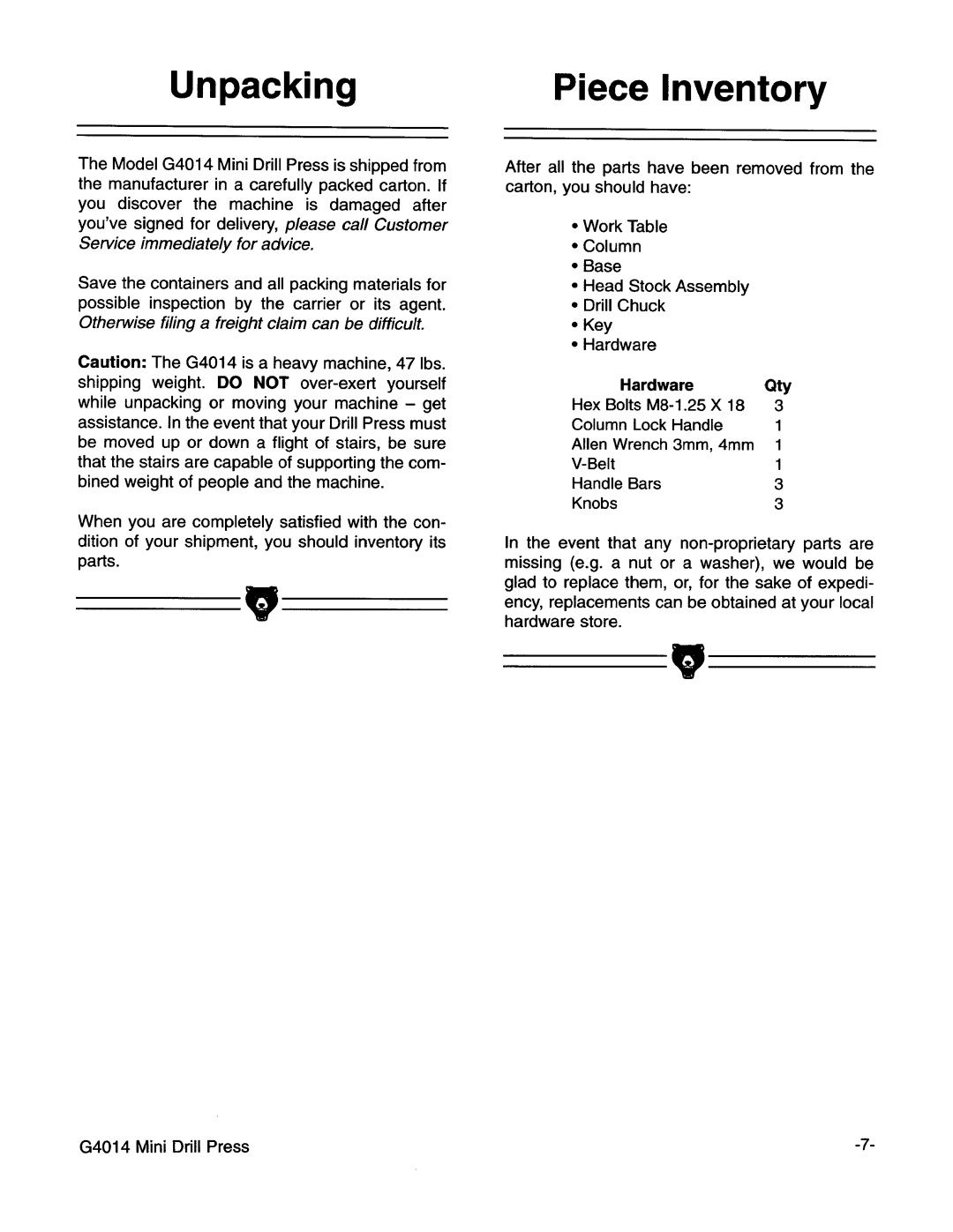 Grizzly G4014 manual 