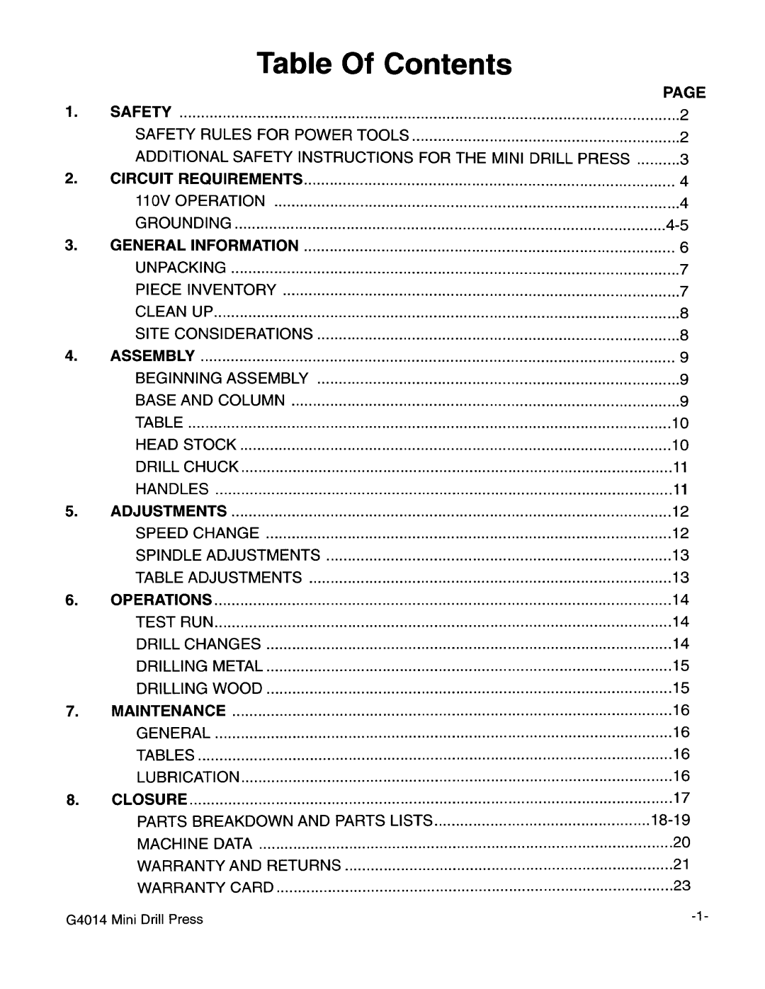 Grizzly G4014 manual 