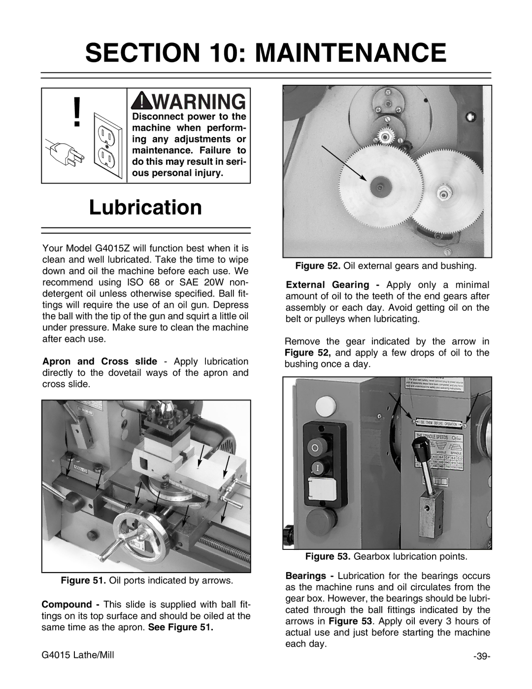 Grizzly G4015Z owner manual Maintenance, Lubrication 