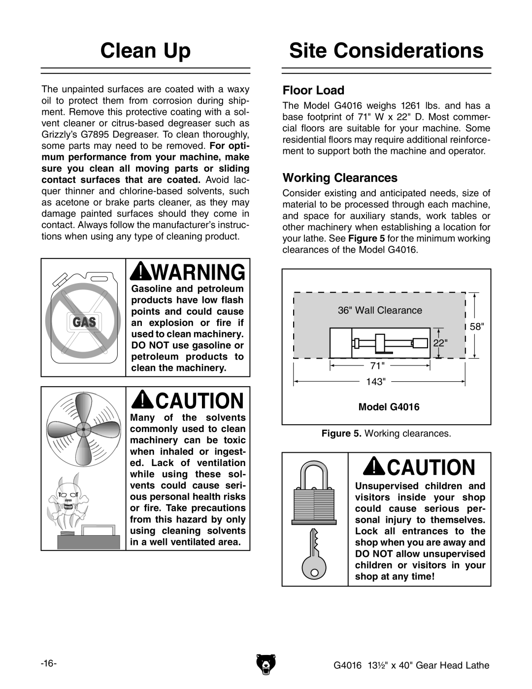 Grizzly G4016 manual #LEAN 5P, 3ITE #ONSIDERATIONS, +LVaa8aZVgVcXZ, Odeld, Igure Ldg`c\XaZVgVcXZh# 