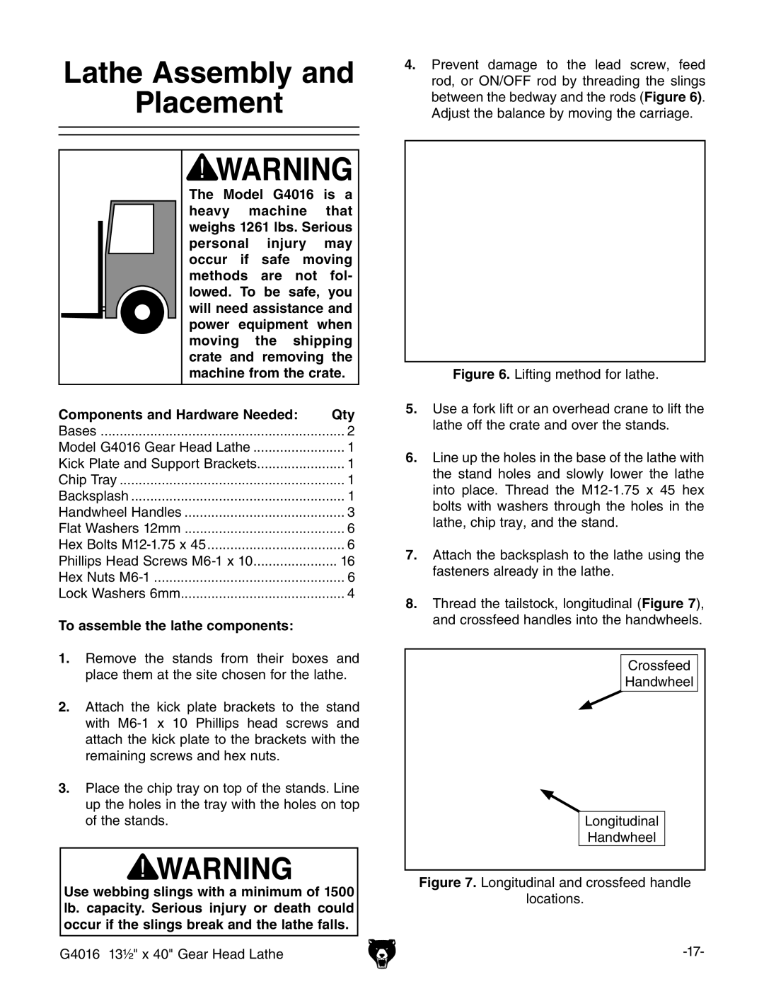 Grizzly G4016 manual Athe !SSEMBLY 0LACEMENT, #OMPONENTS and Ardware .EEDED 1TY, 4O Assemblemthehlathe COMPONENTS 