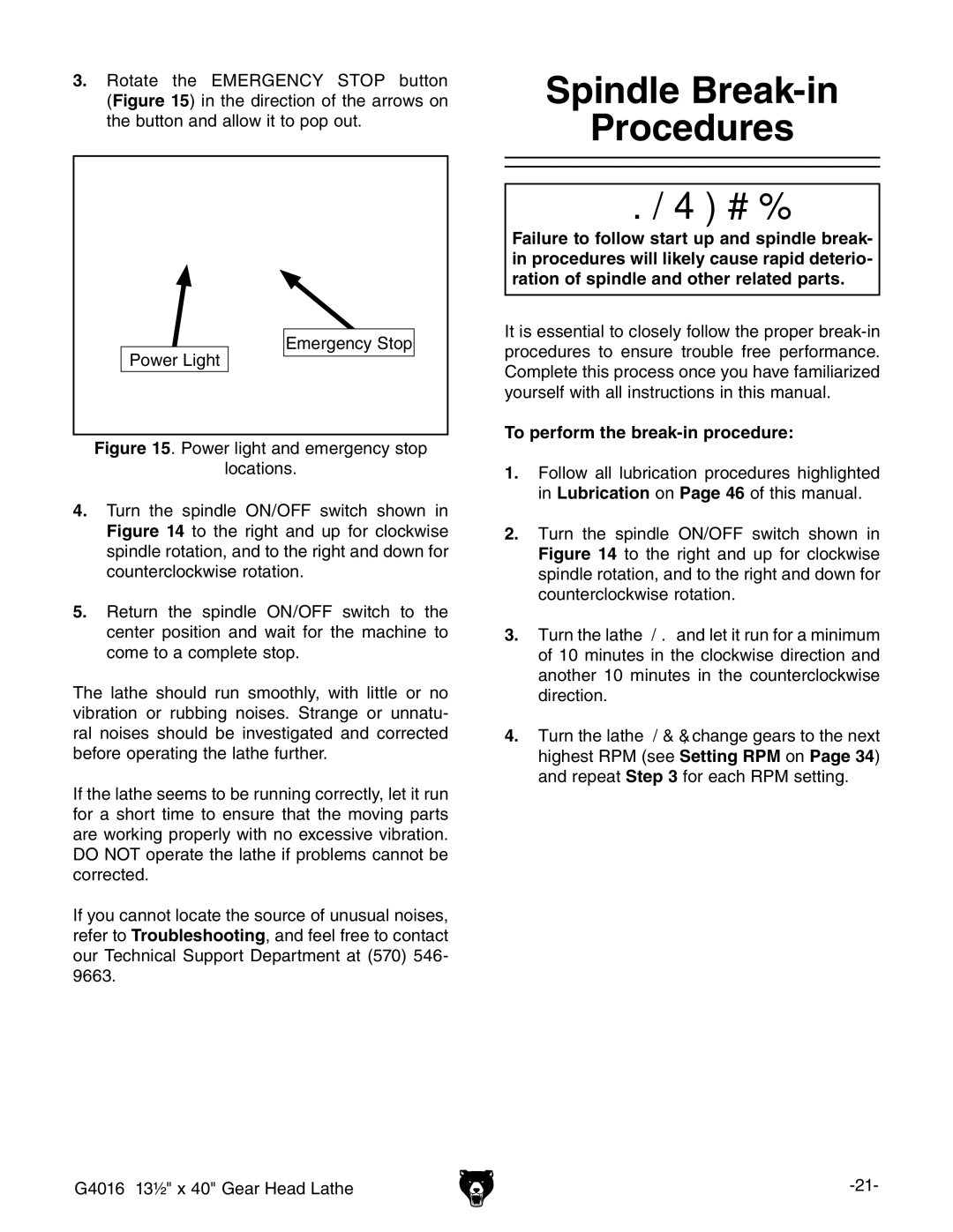 Grizzly G4016 manual 3PINDLE Reakin 0ROCEDURES, ++#, 4O Perform the Breakin PROCEDURE 