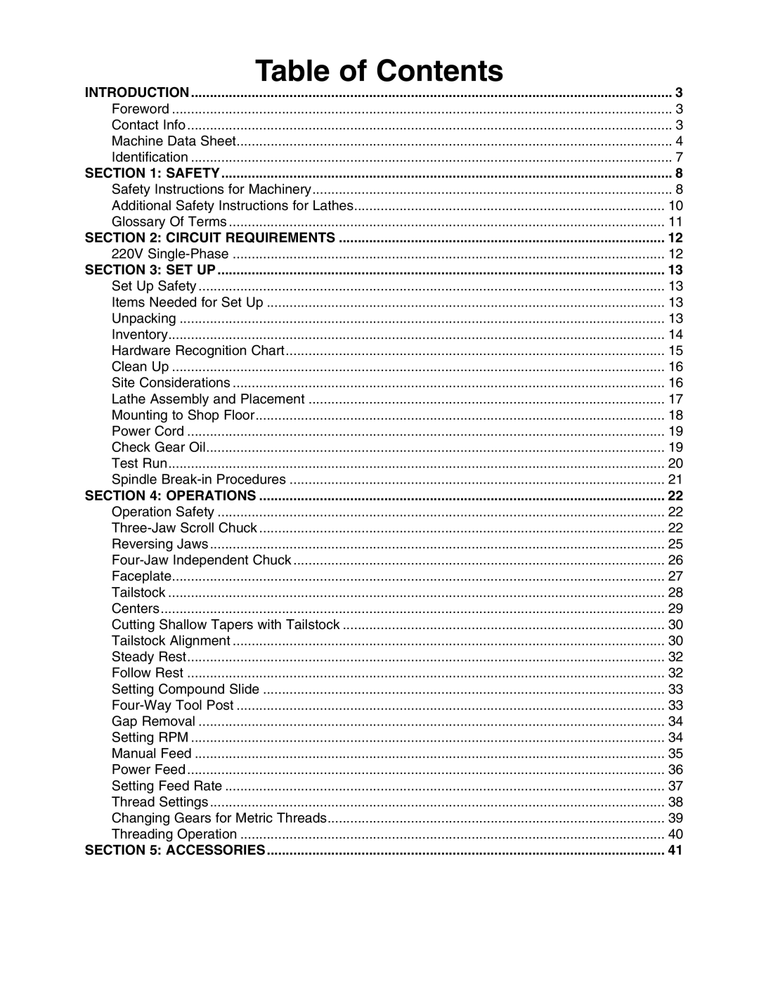 Grizzly G4016 manual 4ABLE of #ONTENTS 