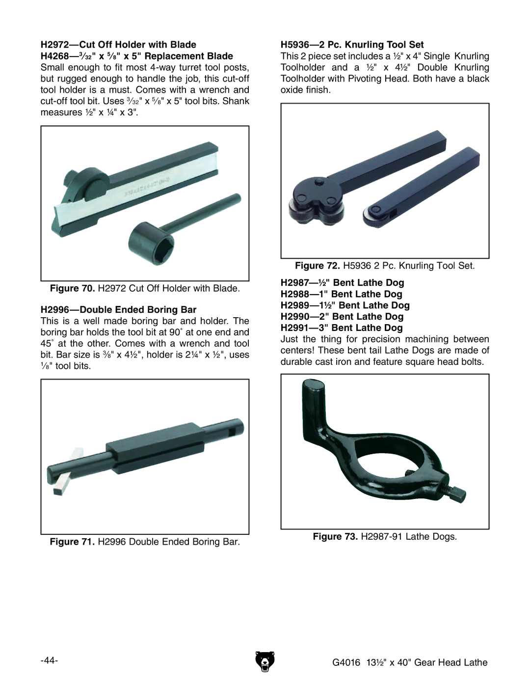 Grizzly G4016 manual  #UTU/FFFOLDER Withtlade,  $OUBLE %NDED Oring AR,  0C+NURLING 4OOLO3ET 